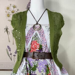 Y2k Green Sequin Crochet Bolero Cardigan Forest Fairy Grunge Whimsy Whimsigoth L